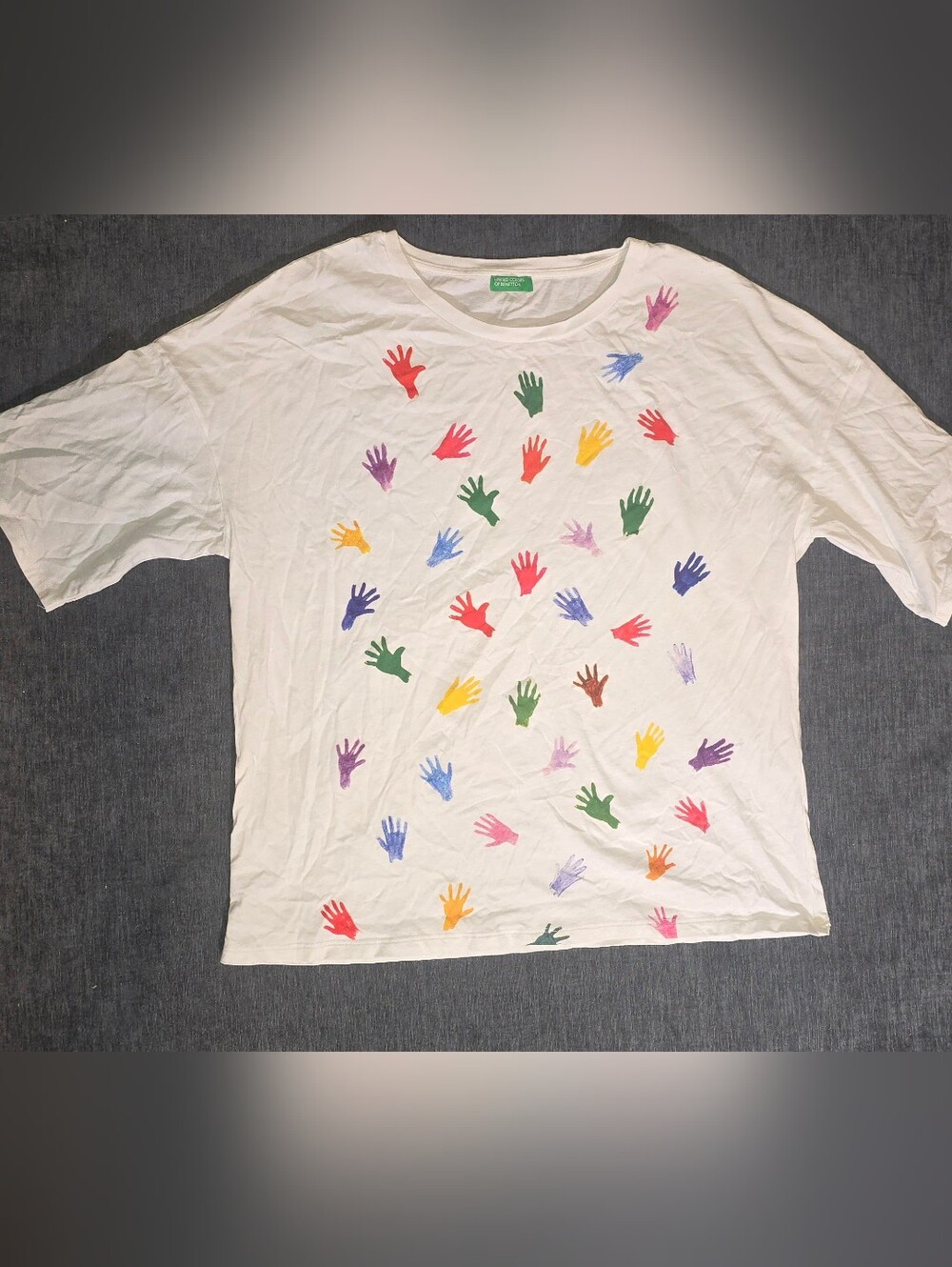 United Colors of Benetton Multicolor Handprint Oversized T Shirt White M